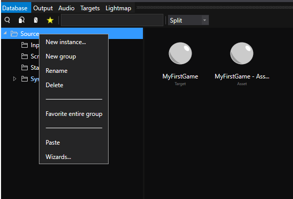 Database context menu showing New Group and New Instance options