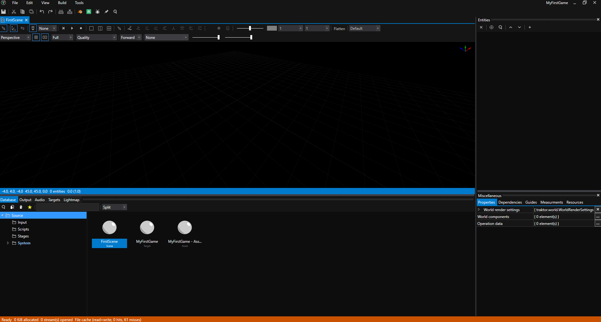 Empty Scene Editor viewport showing dark scene without lighting