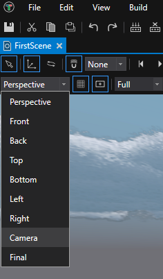 Scene Editor view dropdown menu