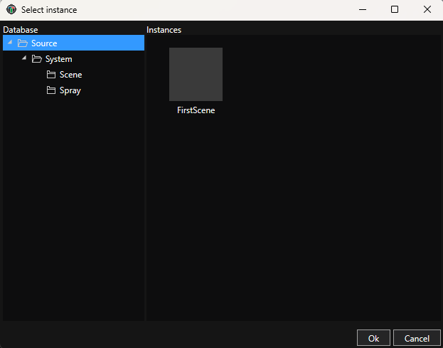 Database browser with FirstScene selected